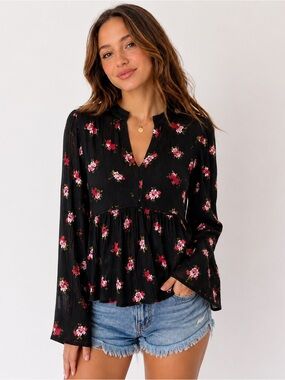 Y2K Bongo Crinkle Rayon Floral Babydoll Top Cottagecore Boho grunge floral Small